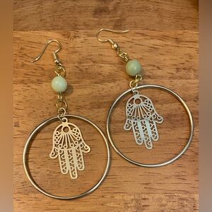 NEW Large hoop with Hamsa charm and Jade crystals earrings